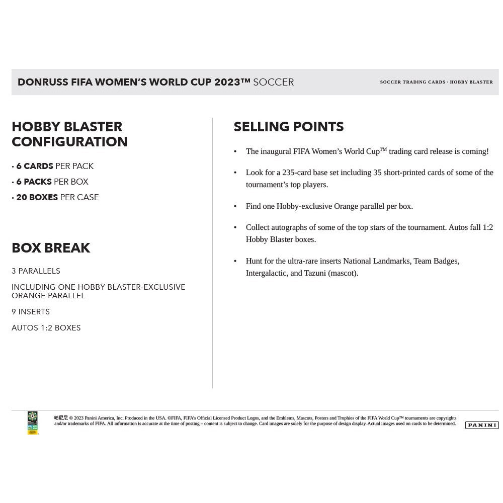 2023 Panini Donruss Soccer FIFA Women's World Cup Hobby Blaster Box Checklist