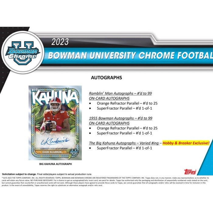 2023 Topps Bowman Chrome University Football Hobby Box