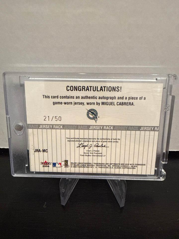 Miguel Cabrera 2004 Fleer Jersey Rack Auto, 21/50