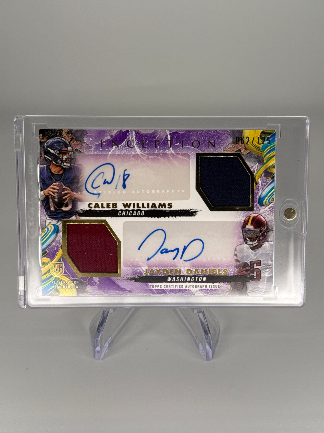 Caleb Williams/Jayden Daniels 2024 Topps Inception Rookie Dual Relic Auto Purple, 062/125