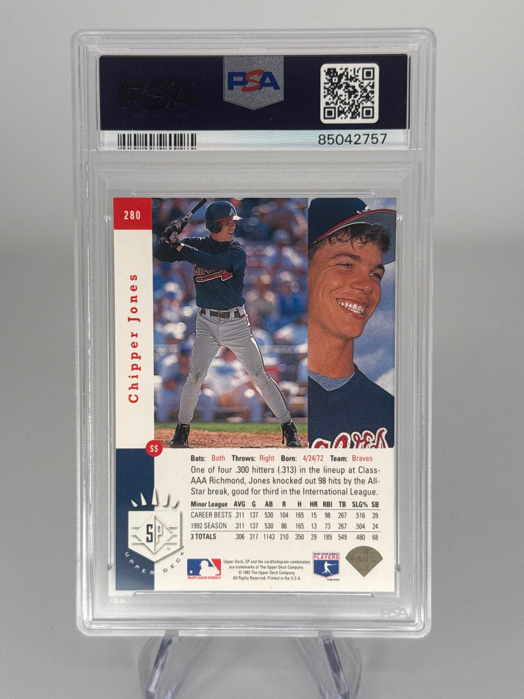 Chipper Jones 1993 SP Foil Rookie, PSA 8