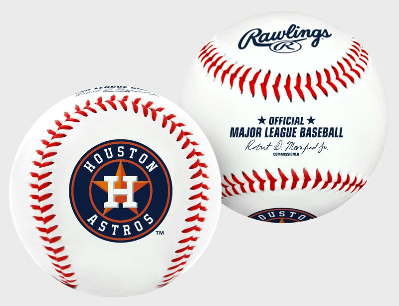 Two baseballs with Houston Astros and Rawlings branding on a white background