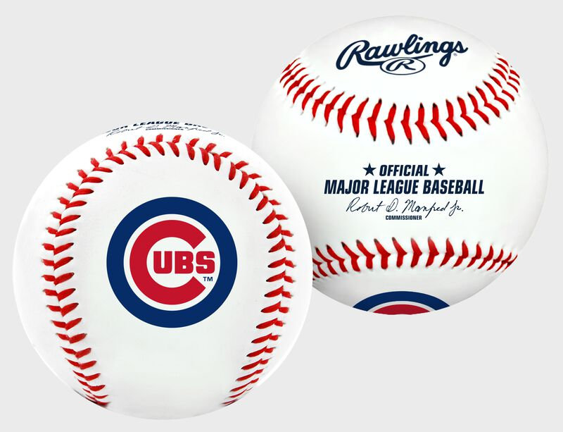 Two baseballs with Cubs and Rawlings branding on a white background