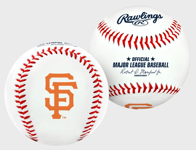 Two baseballs with Rawlings and San Francisco Giants logos on a white background