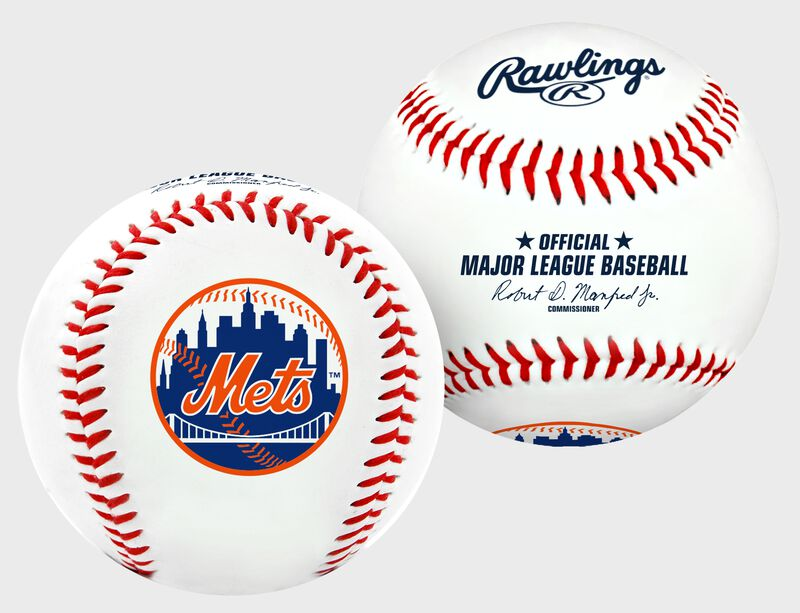 Two baseballs with Mets logo and Rawlings branding on a white background