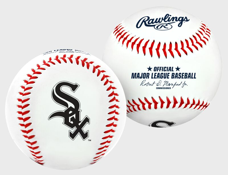 Two baseballs with Rawlings and Chicago White Sox logos on a white background
