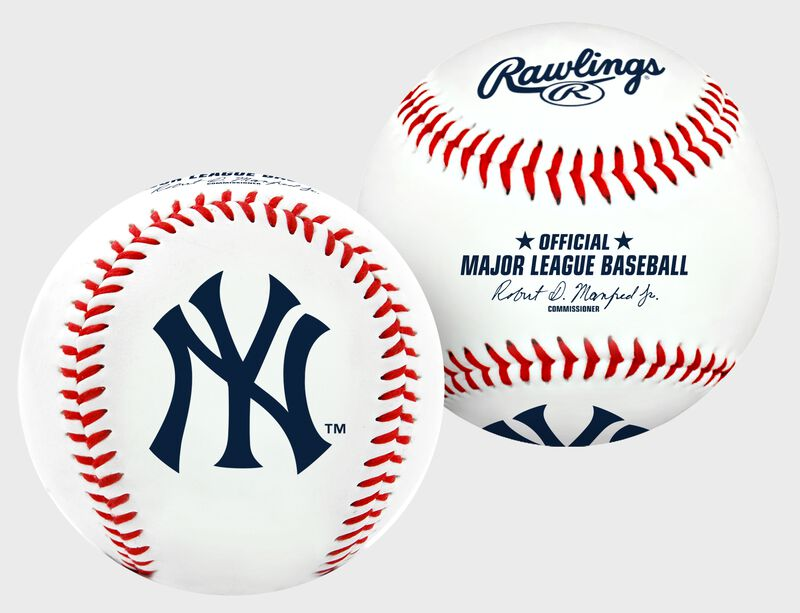 Two baseballs with Rawlings and New York Yankees logos on a white background