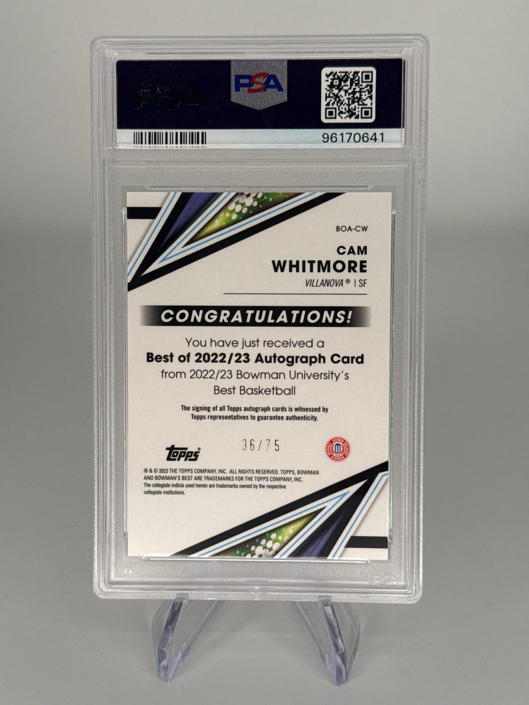Cam Whitmore 2022 Bowman University Best Gold Lava Refractor Auto, 36/75, PSA 10 Gem Mint