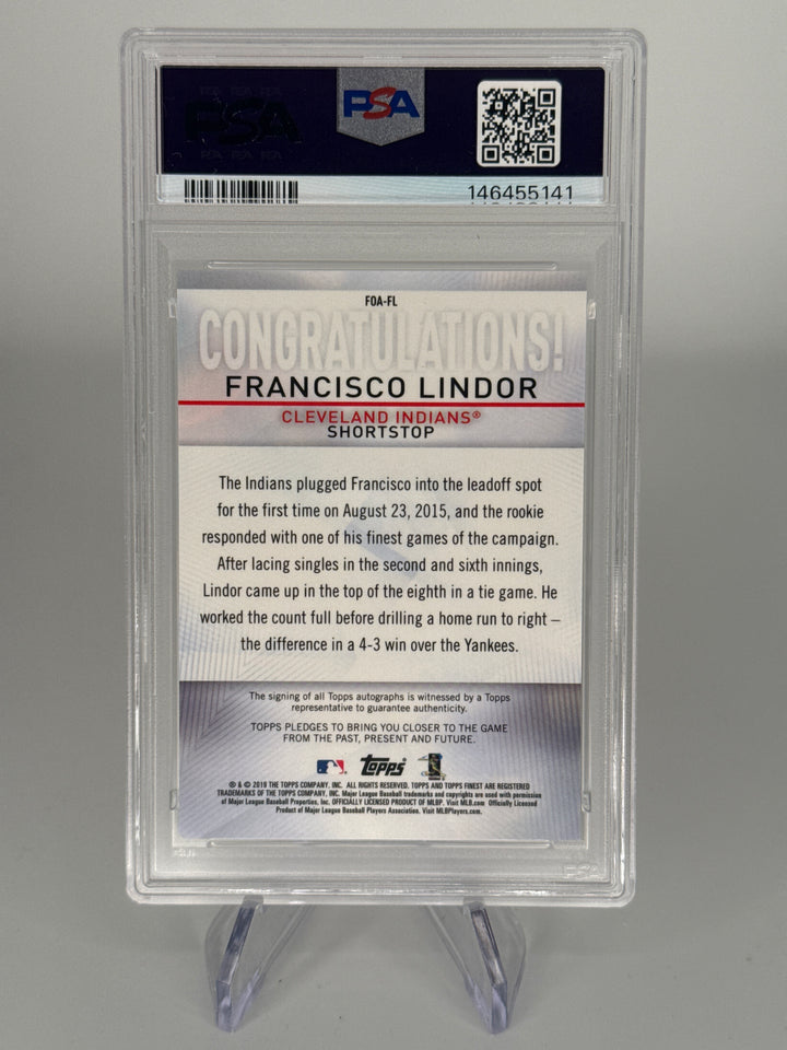 Francisco Lindor 2019 Topps Finest Origins Orange Refractor Auto, 07/25, PSA 10 Gem Mint