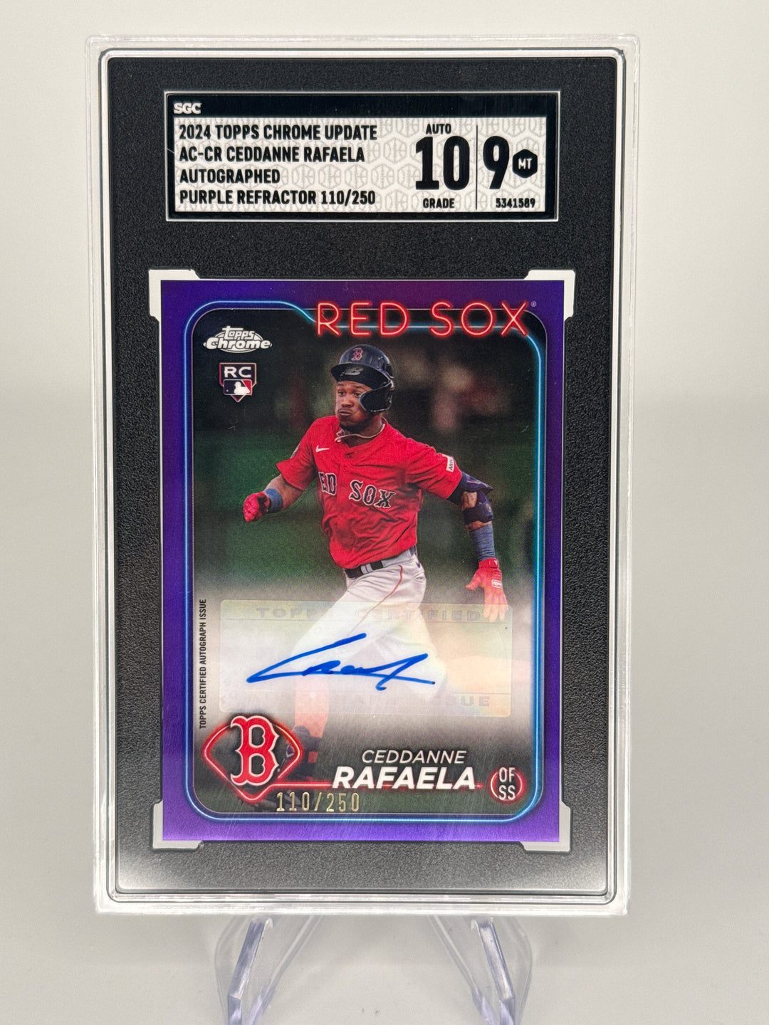 Ceddanne Rafaela 2024 Topps Chrome Update Purple Refractor Rookie Auto, 110/250, SGC 9 Mint, SGC 10 Auto