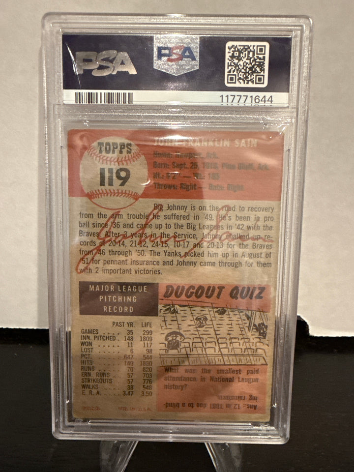 John Sain 1953 Topps, PSA 3