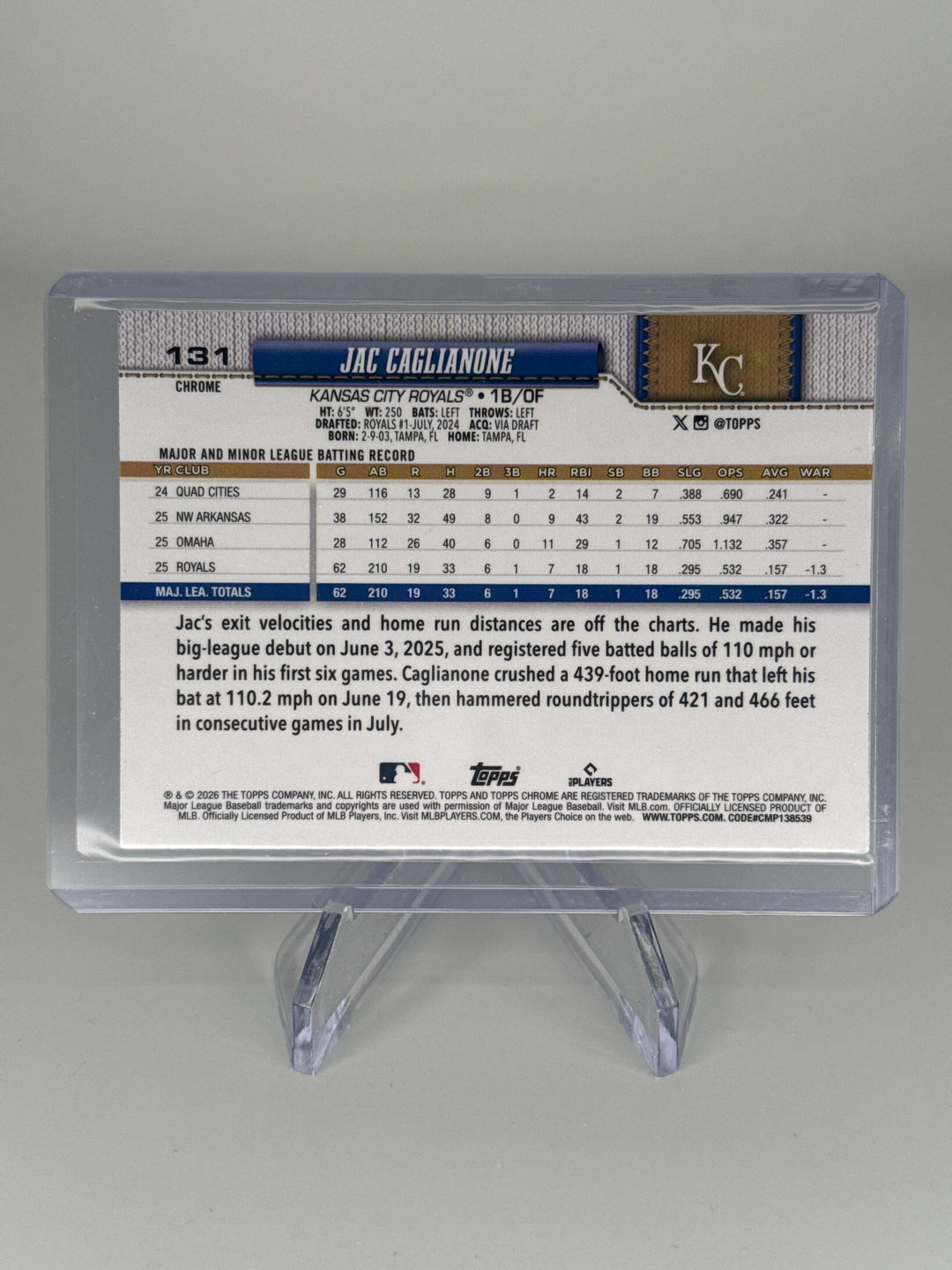 Jac Caglianone 2026 Topps Chrome Negative Rookie Refractor