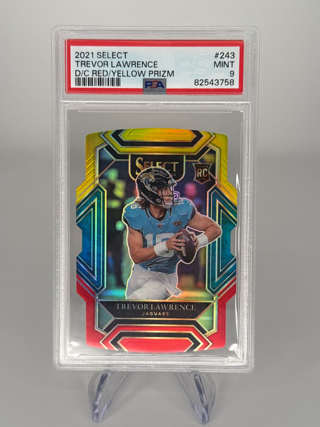 Trevor Lawrence 2021 Panini Select Red/Yellow Die Cut Prizm Rookie, PSA 9 Mint