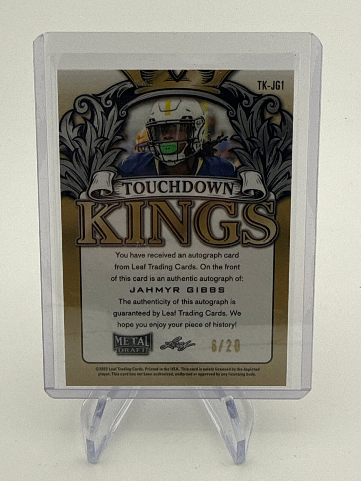 Jahmyr Gibbs 2022 Leaf Metal Draft Touchdown Kings Pink Rookie Auto, 6/20