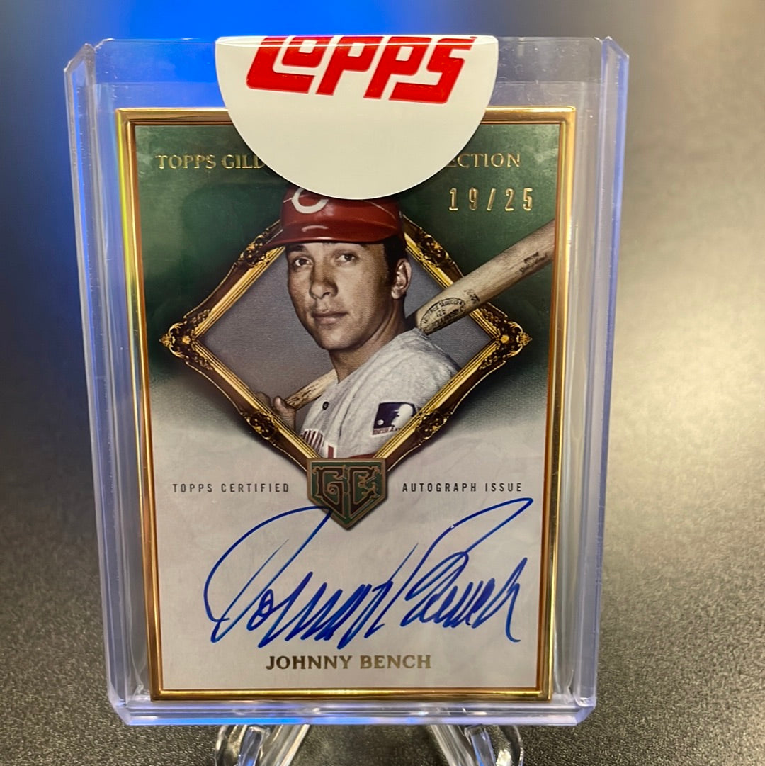 Johnny Bench 2023 Topps Gilded Collection Gold Framed Auto, 19/25