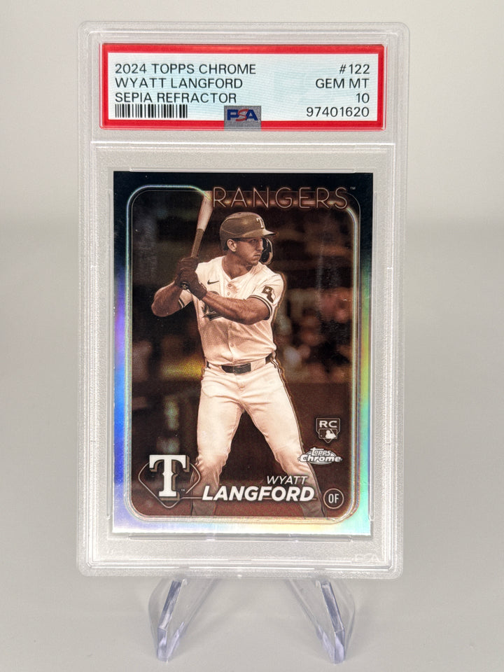 Wyatt Langford 2024 Topps Chrome Sepia Refractor Rookie, PSA 10 Gem Mint