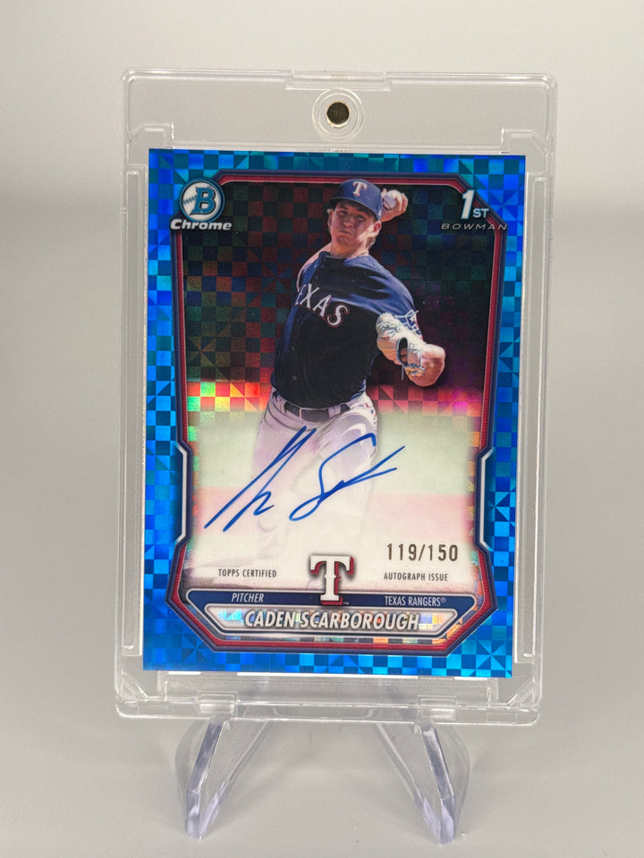 Caden Scarborough 2026 Bowman Chrome Blue Xfractor 1st Auto, 119/150