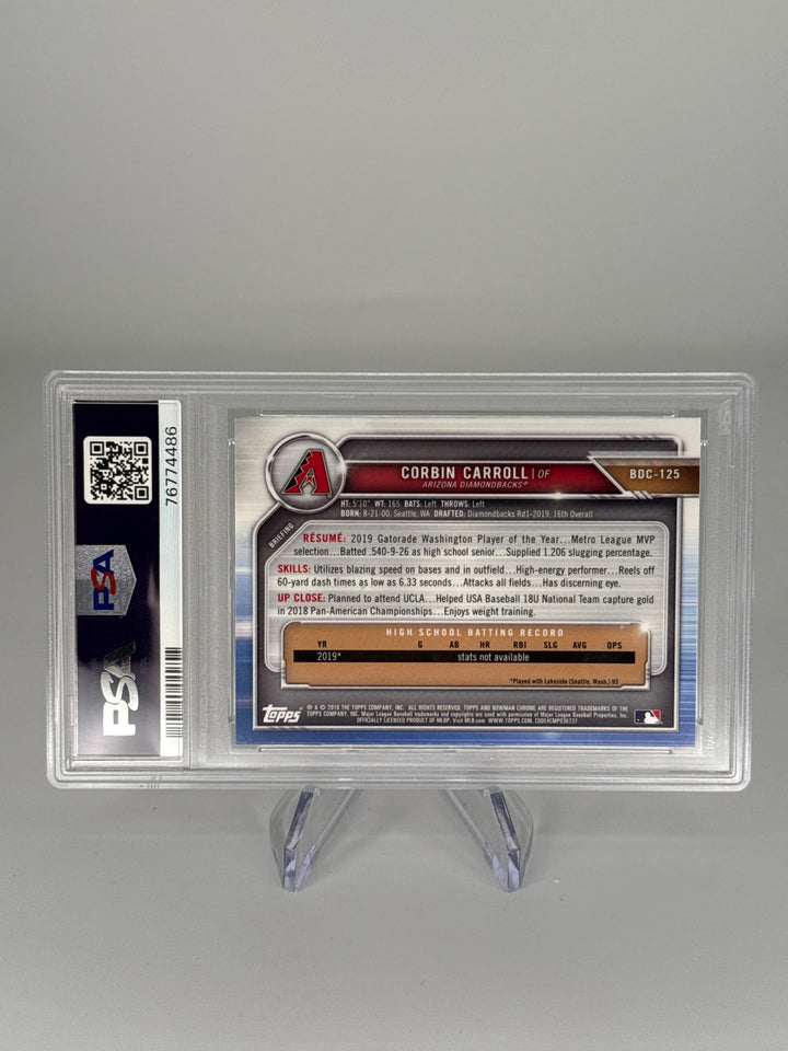Corbin Carroll 2019 Bowman Chrome Draft 1st, PSA 10 Gem Mint