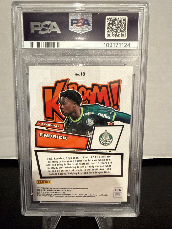 Endrick 2023-2024 Panini Donruss FIFA Kaboom Rookie, PSA 9 Mint
