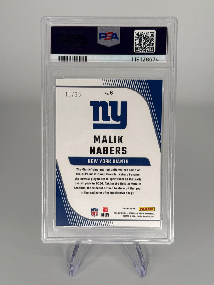Malik Nabers 2024 Panini Donruss Optic Primary Colors Black Pandora Rookie, 15/25, PSA 10 Gem Mint