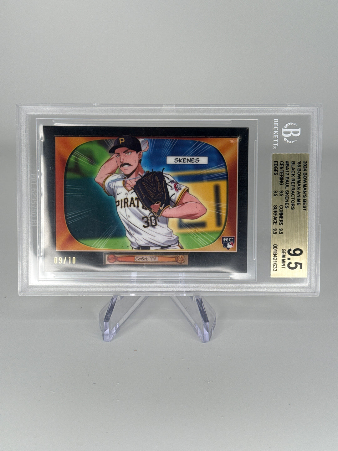 Paul Skenes 2024 Bowman's Best 1955 Bowman Anime SSP Case Hit Rookie Black Refractor, 09/10, BGS 9.5 Gem Mint