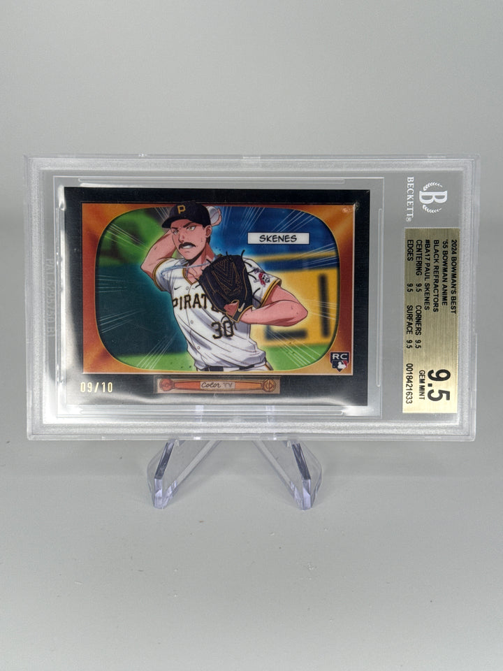 Paul Skenes 2024 Bowman's Best 1955 Bowman Anime SSP Case Hit Rookie Black Refractor, 09/10, BGS 9.5 Gem Mint