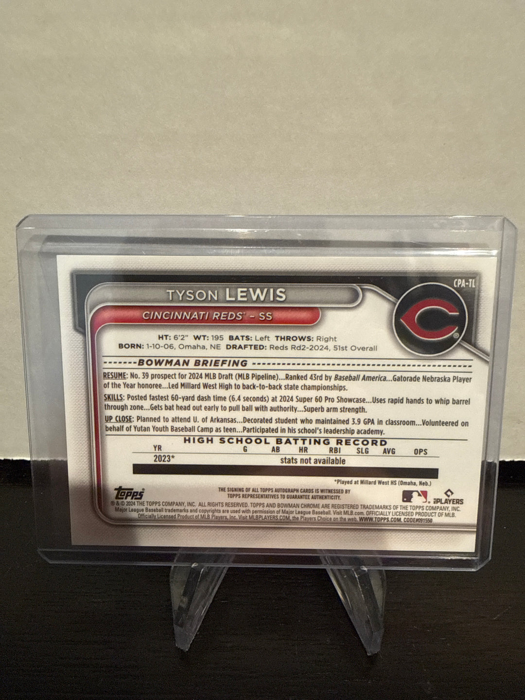 Tyson Lewis 2024 Bowman Chrome 1st Bowman Auto