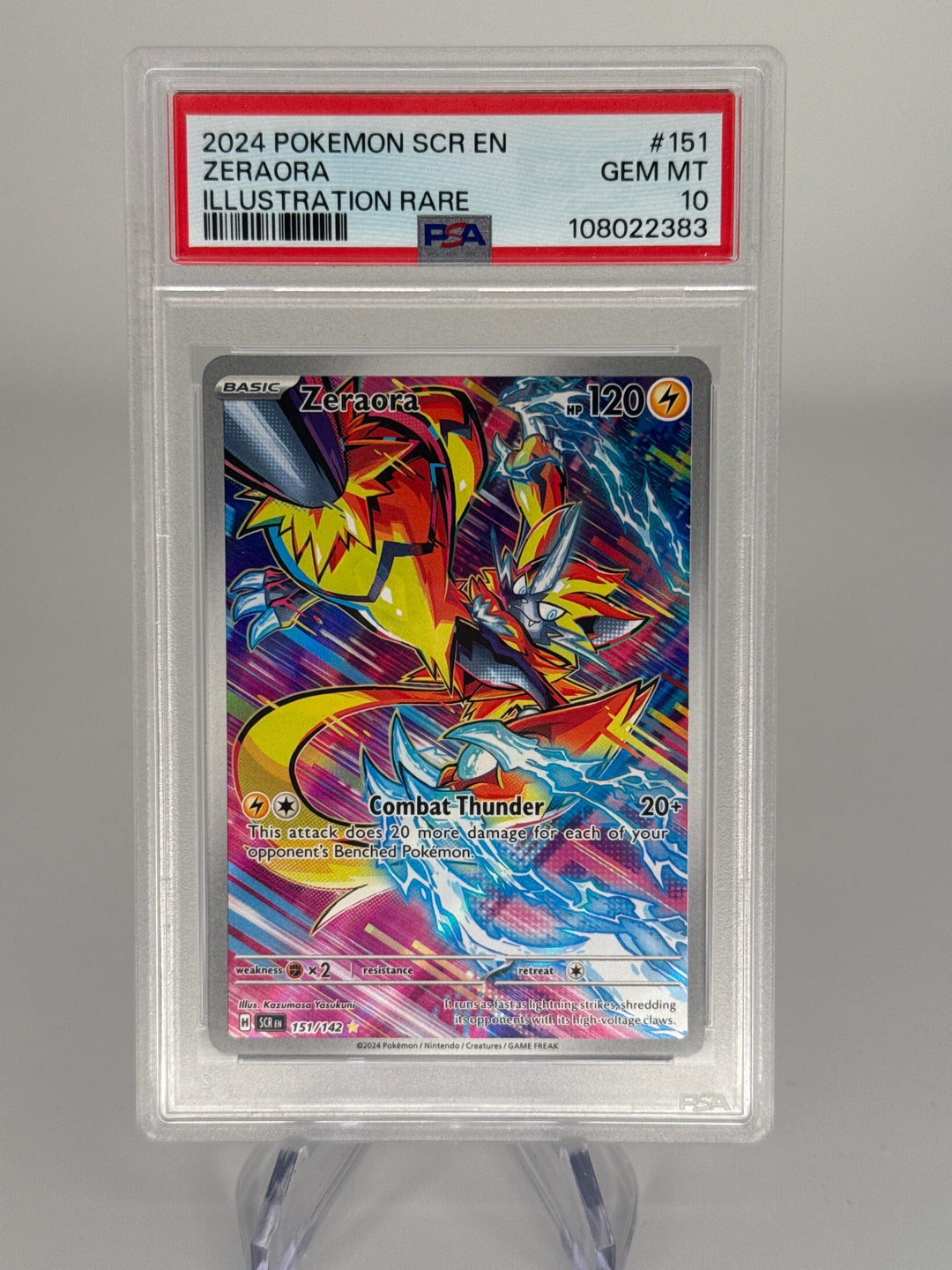 Pokemon TCG 2024 Zeraora Stellar Crown Full Art Illustration Rare, 151/142, PSA 10 Gem Mint