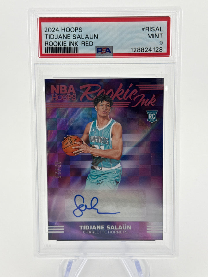 Tidjane Salaun 2024 Panini NBA Hoops Rookie Ink Red Auto, 07/25, PSA 9 Mint