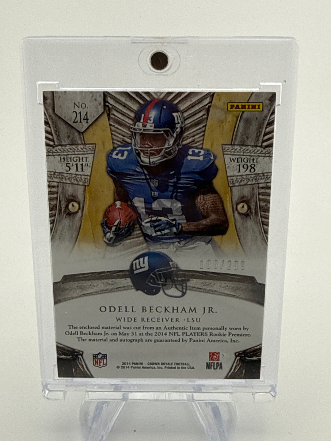 Odell Beckham Jr. 2014 Panini Crown Royale Rookie Silhouettes Patch Auto, 108/299
