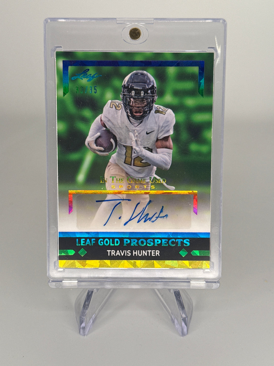 Travis Hunter 2024 Leaf In The Game Used Gold Prospects Auto, 30/35