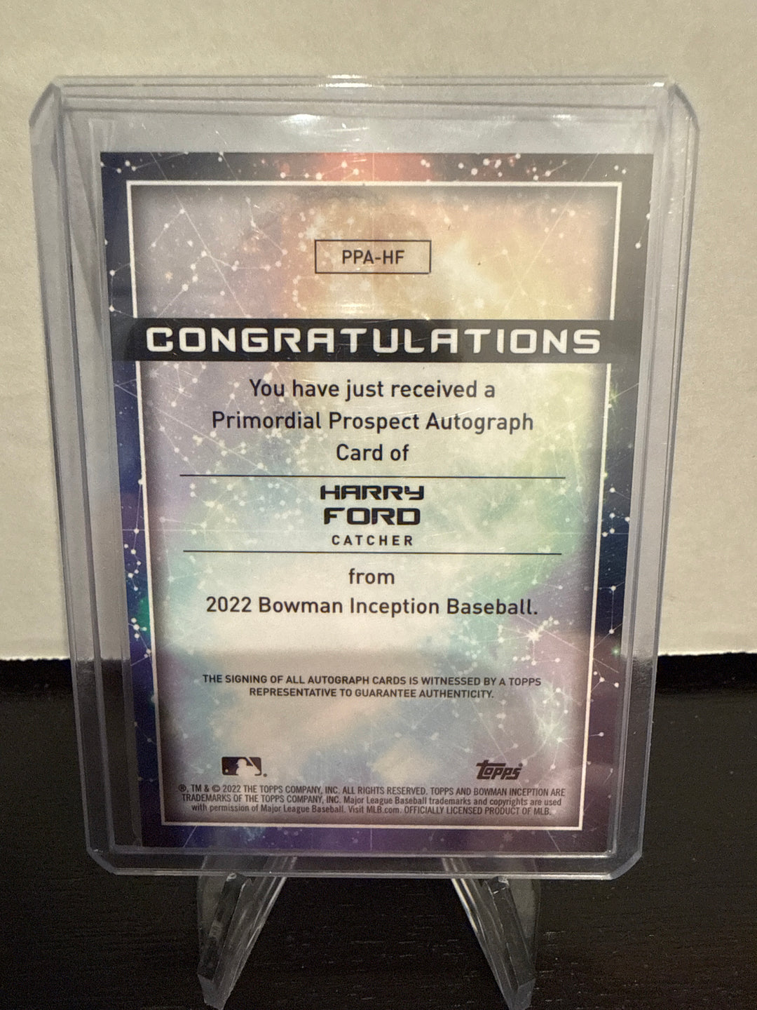 Harry Ford 2022 Bowman Inception Primordial Prospect Auto, 65/75