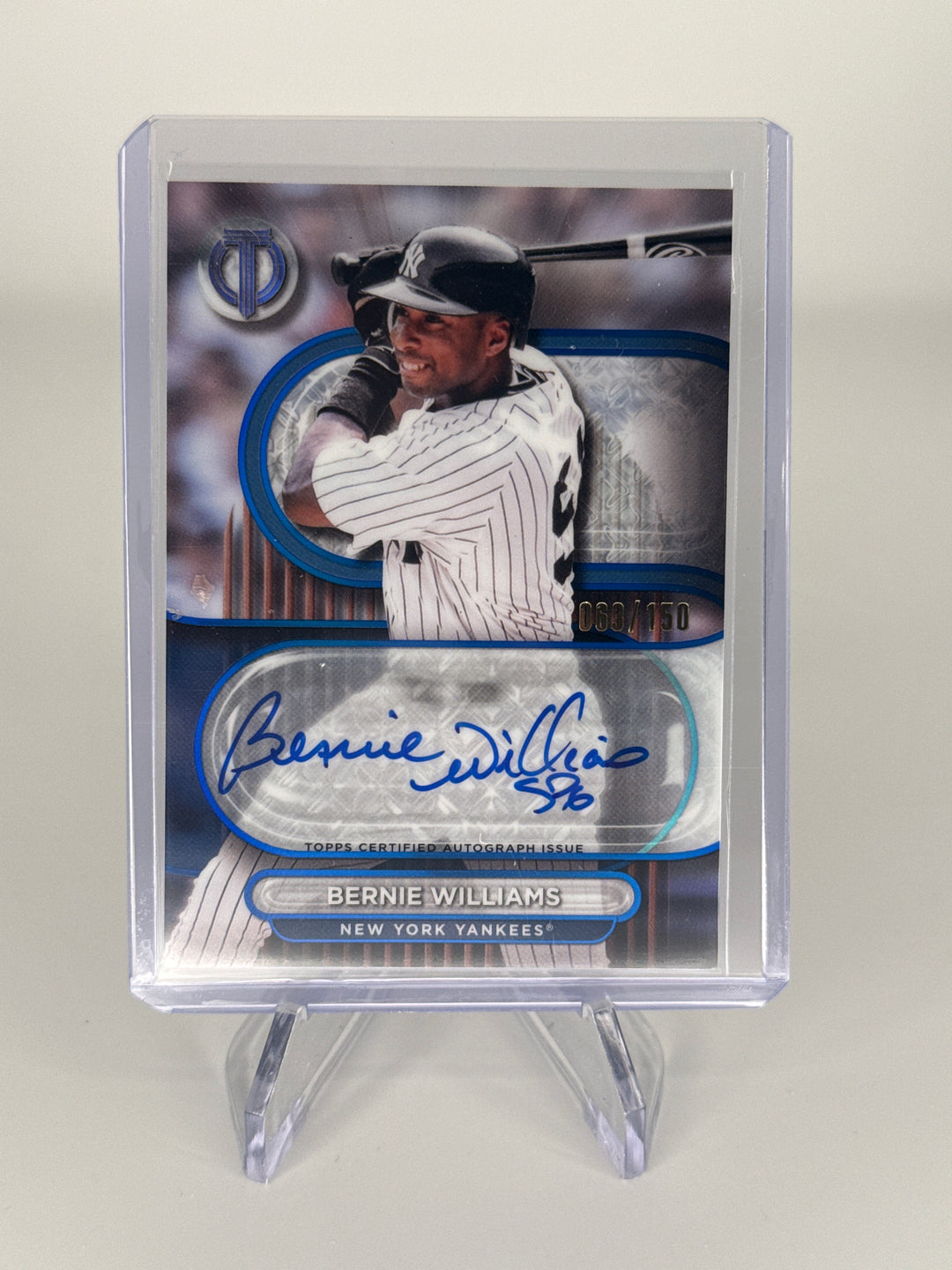 Bernie Williams 2024 Topps Tribute Blue Auto, 063/150