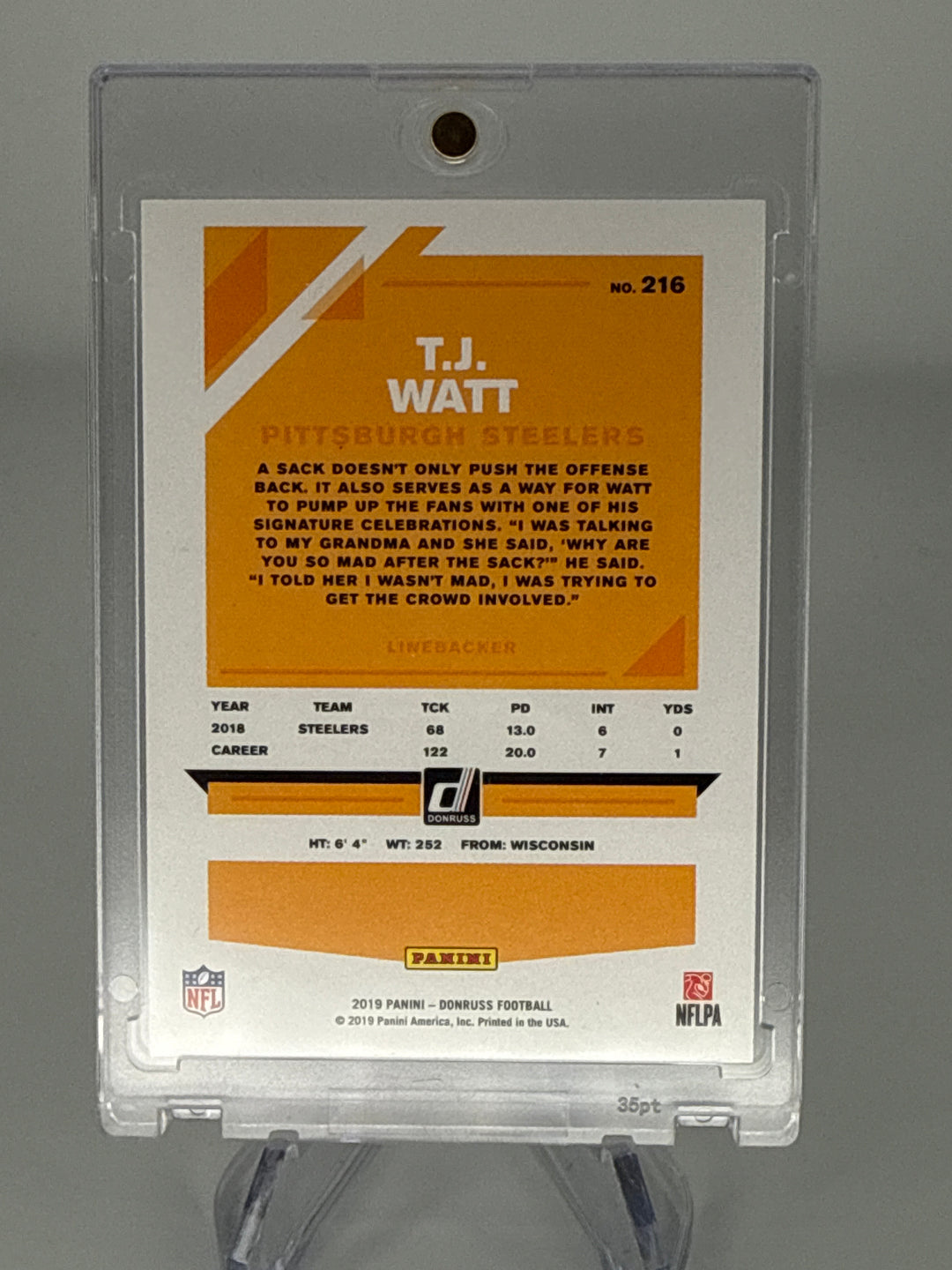 T.J. Watt 2019 Panini Donruss Press Proof Black, 05/10
