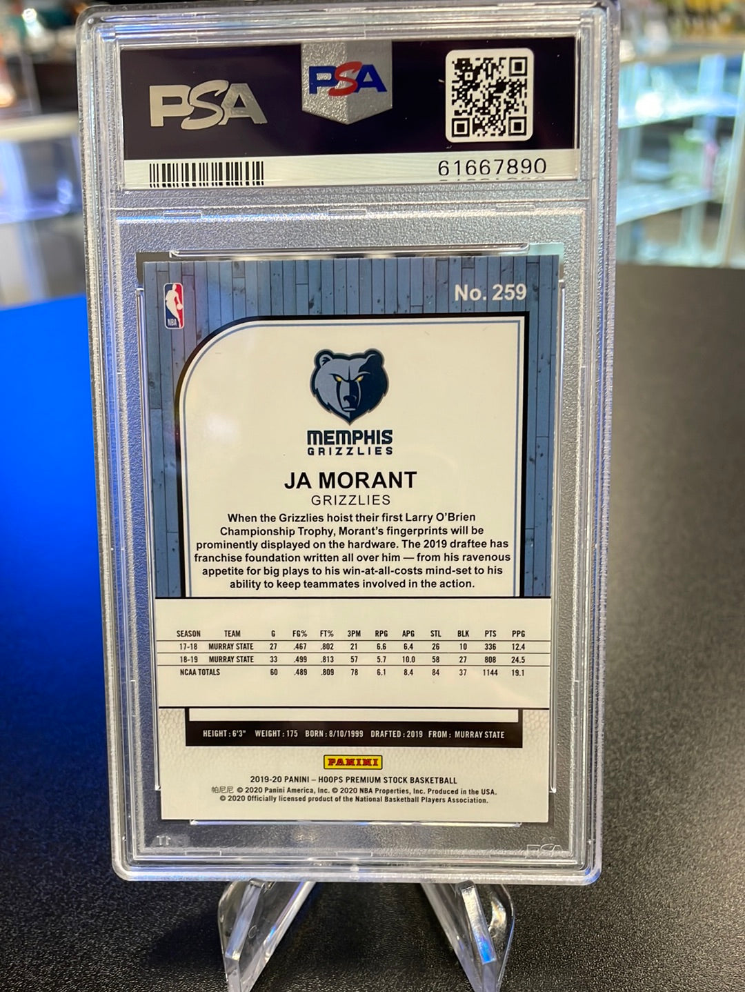 Ja Morant 2019 NBA Hoops Premium Stock Rookie Card, PSA 10 Gem Mint