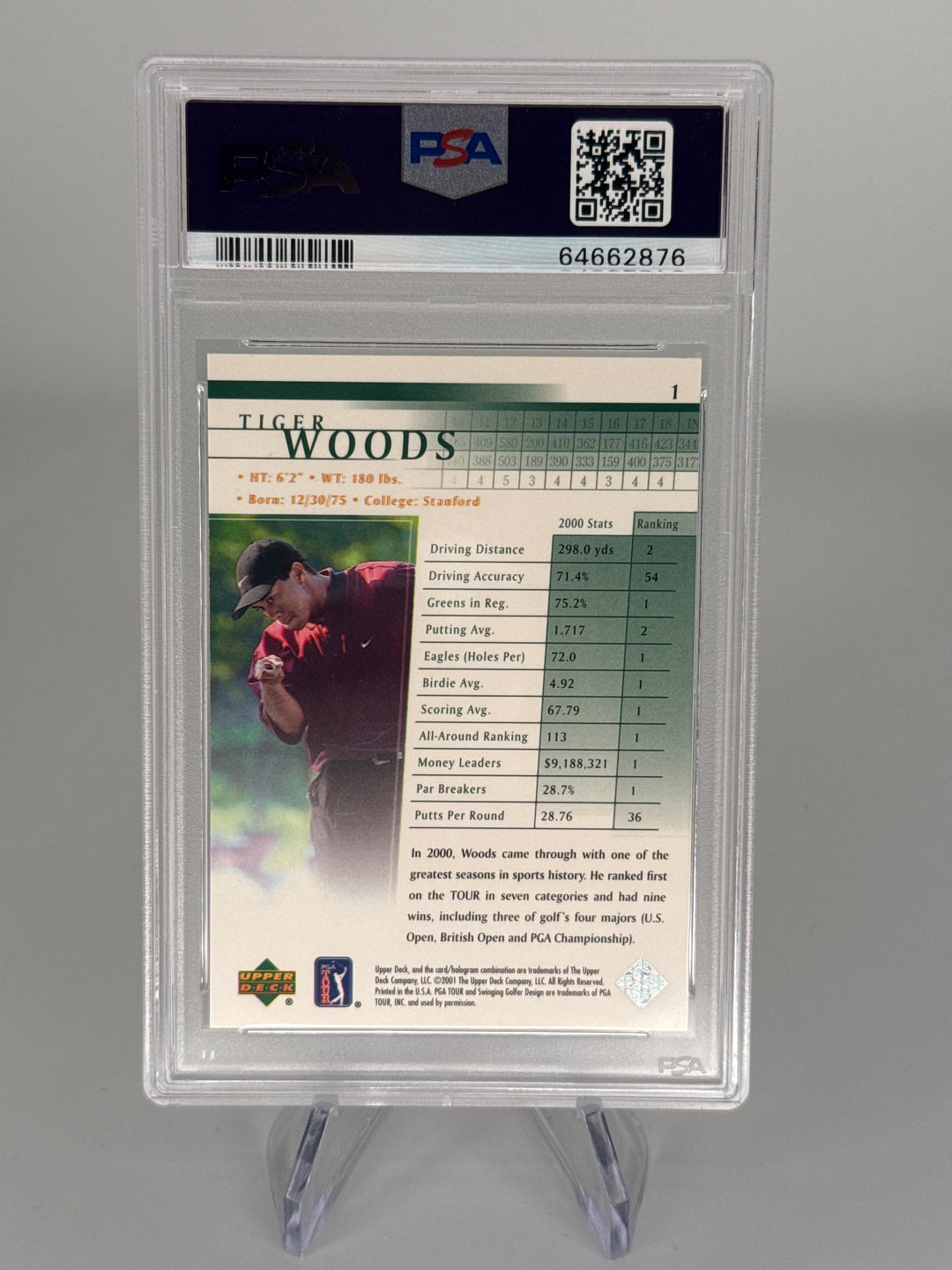Tiger Woods 2001 Upper Deck Golf Rookie, PSA 8