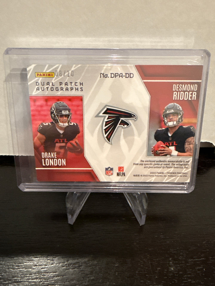 Desmond Ridder/Drake London 2022 Panini Phoenix Dual Rookie Patch Auto Black, 08/10