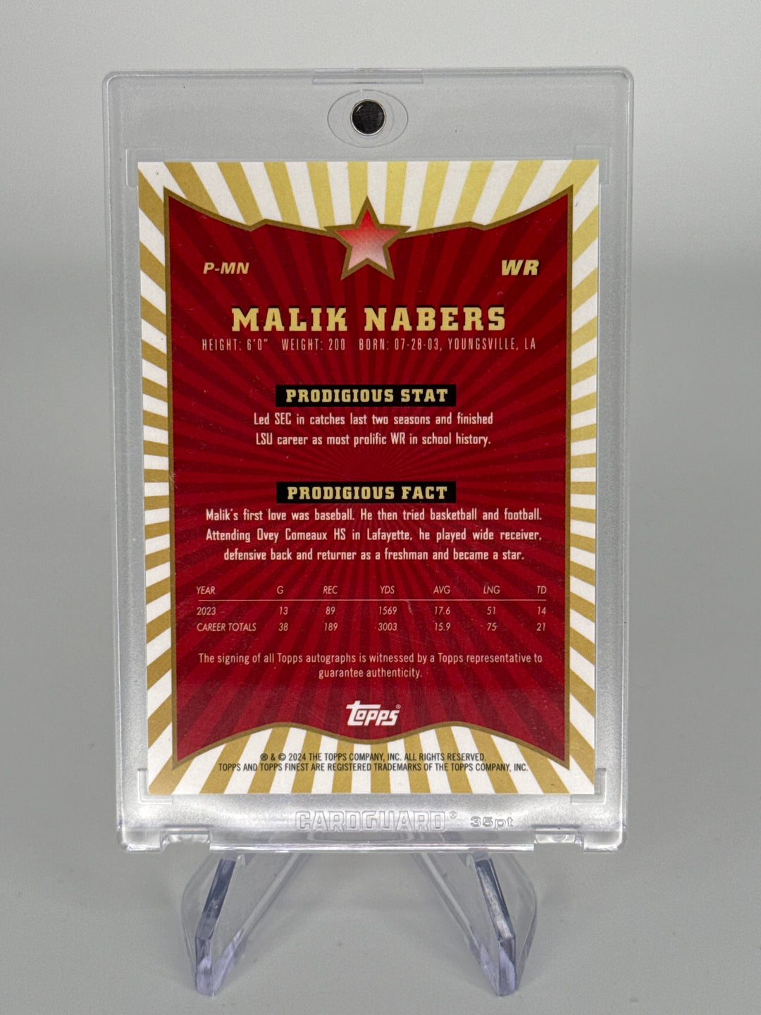Malik Nabers 2024 Topps Finest Prodigies Rookie Auto