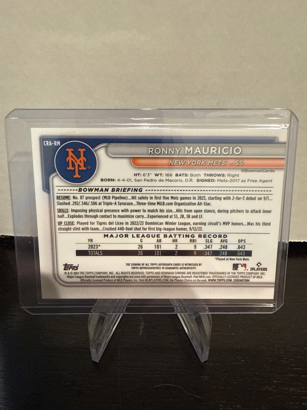 Ronny Mauricio 2024 Topps Chrome Rookie Auto Orange Refractor, 24/25