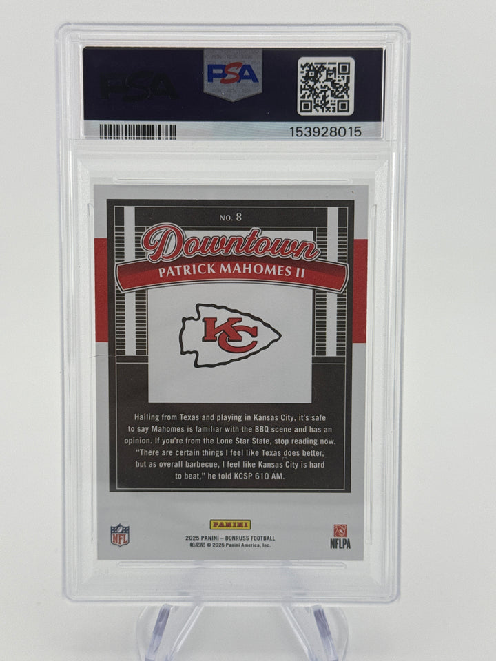 Patrick Mahomes 2025 Panini Donruss SSP Downtown Case Hit, PSA 10 Gem Mint