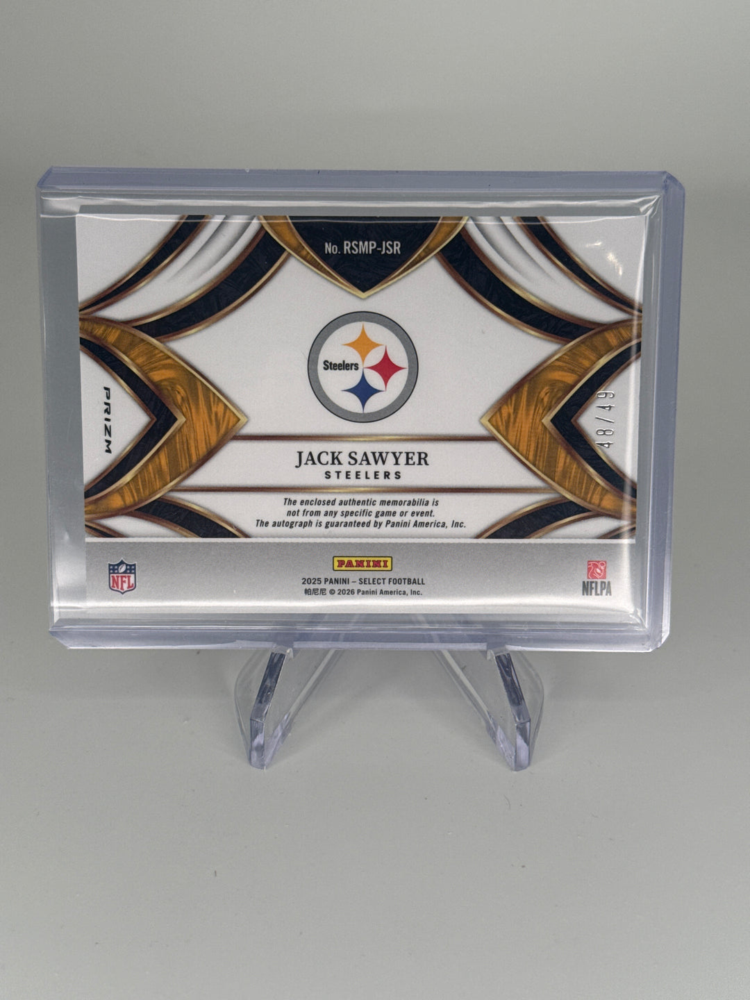 Jack Sawyer 2025 Panini Select Rookie Patch Auto Purple, 48/49