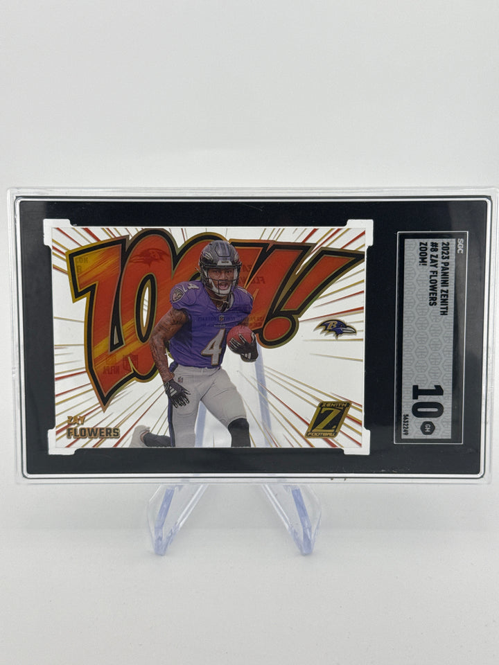 Zay Flowers 2023 Panini Zenith Zoom SSP Case Hit Rookie, SGC 10 Gem Mint