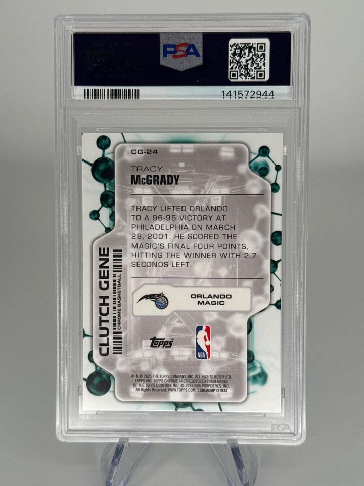 Tracy McGrady 2025 Topps Chrome Clutch Gene Green Refractor, 33/99, PSA 10 Gem Mint