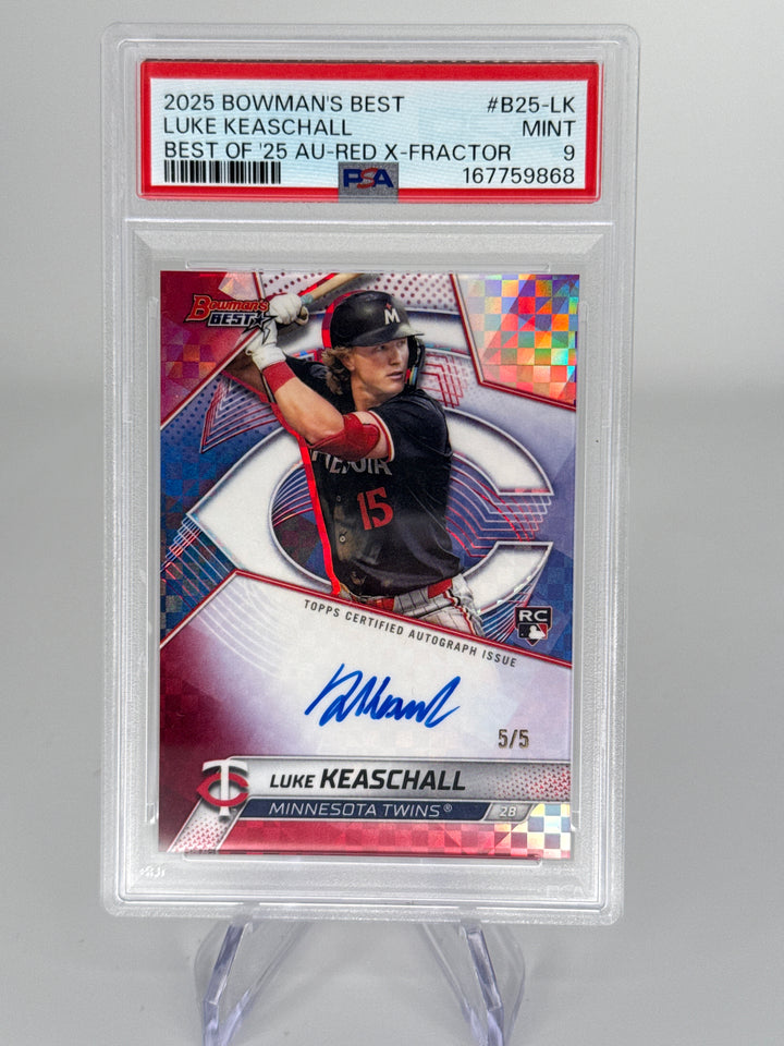 Luke Keaschall 2025 Bowman's Best Red X Fractor Rookie Auto, 5/5, PSA 9 Mint