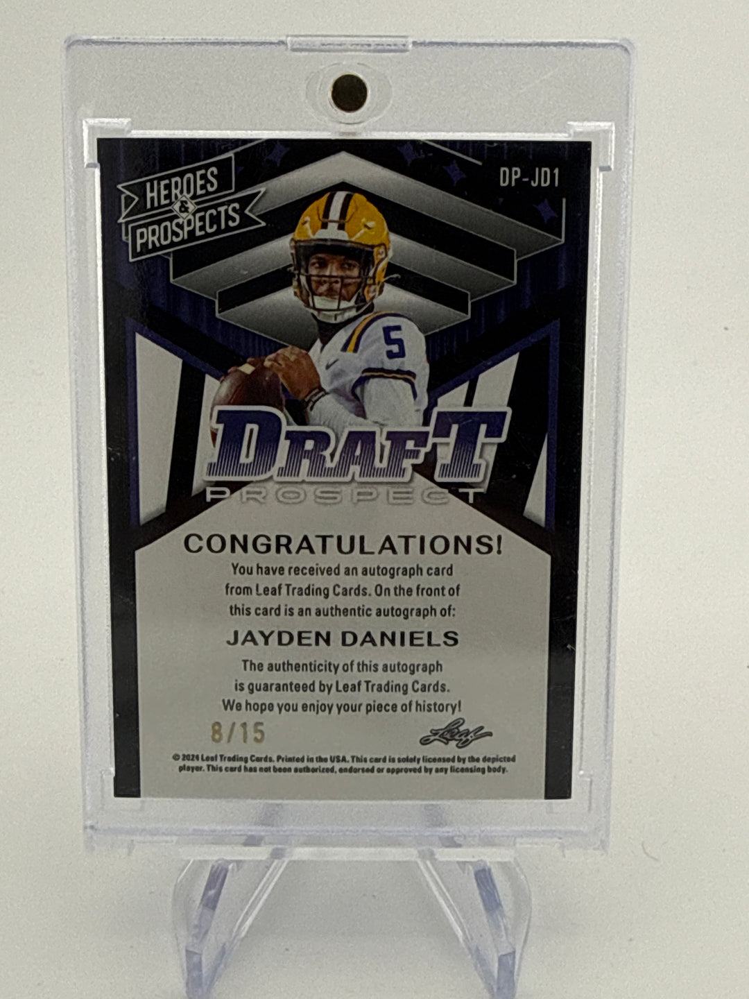 Jayden Daniels 2024 Leaf Heroes & Prospects Draft Prospect Rookie Auto Red, 8/15