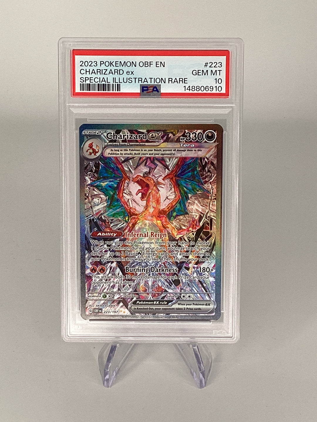 Pokémon TCG 2023 Charizard EX Obsidian Flames Special Illustration Rare, 223/197, PSA 10 Gem Mint