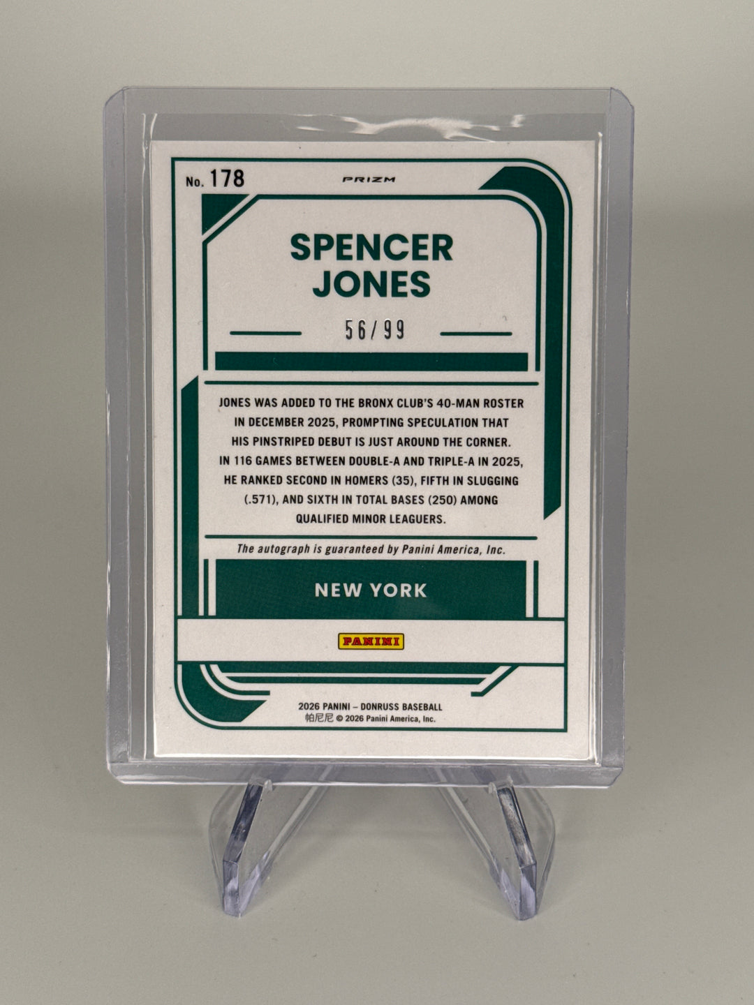 Spencer Jones 2026 Panini Donruss Optic Rated Prospect Purple Prizm Auto, 56/99