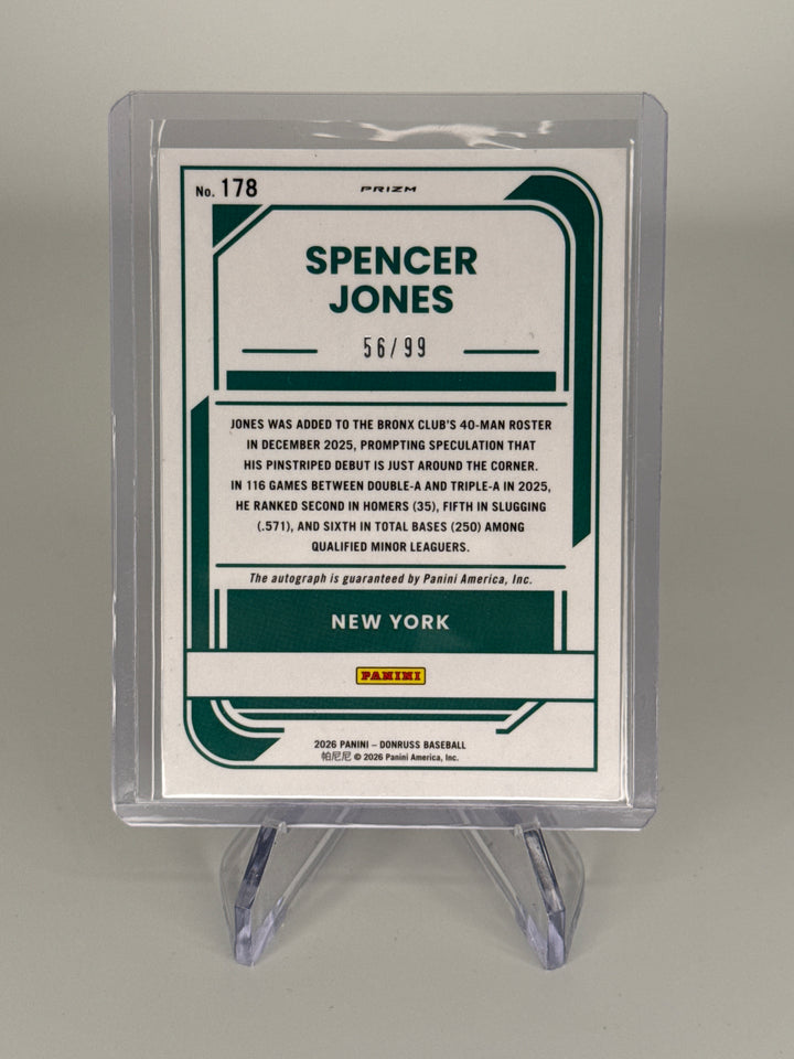 Spencer Jones 2026 Panini Donruss Optic Rated Prospect Purple Prizm Auto, 56/99