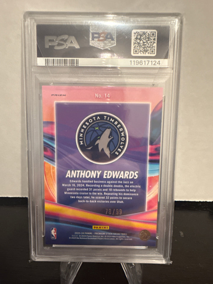 Anthony Edwards 2023 Panini NBA Hoops Premium Stock Anti Gravity Blue Seismic Prizm, 78/99, PSA 10 Gem Mint