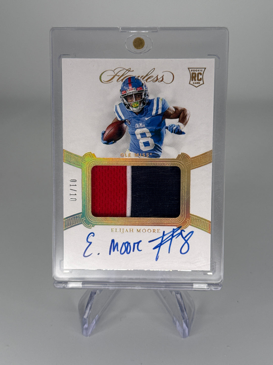 Elijah Moore 2019 Panini Flawless Collegiate Rookie Patch Auto Gold, 01/10